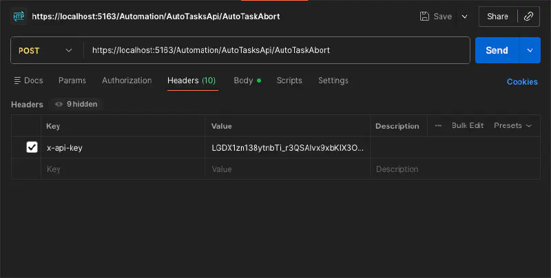 Screenshot of the request headers