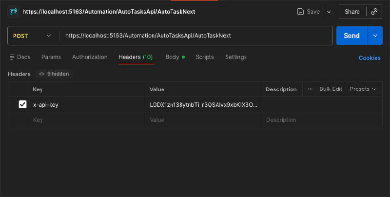 Screenshot of the request headers