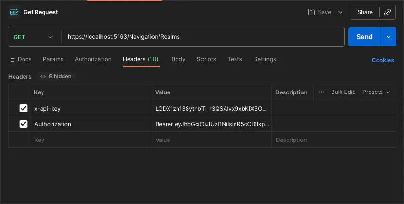 Screenshot of adding the headers