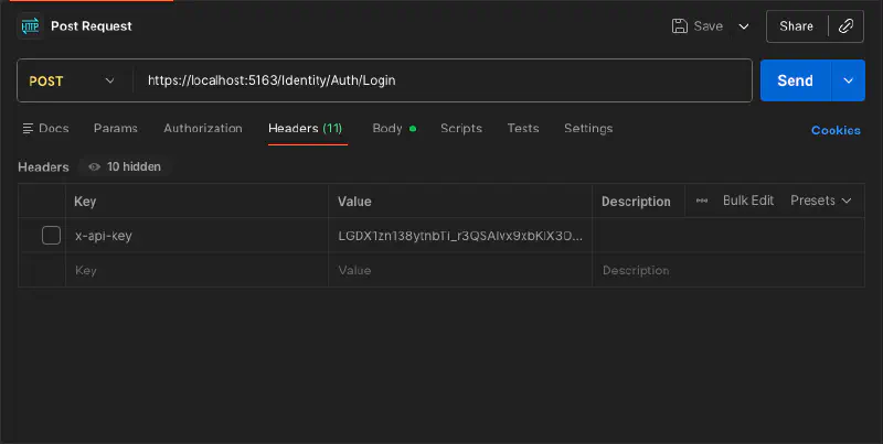 Screenshot of adding the X-API-Key header