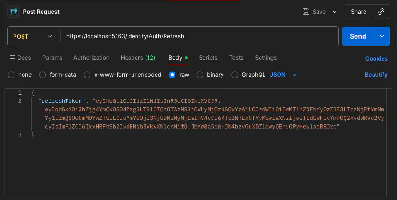 Screenshot of adding the body