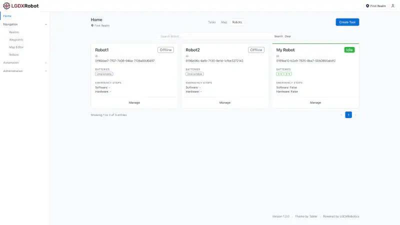 Screenshot of the robot status