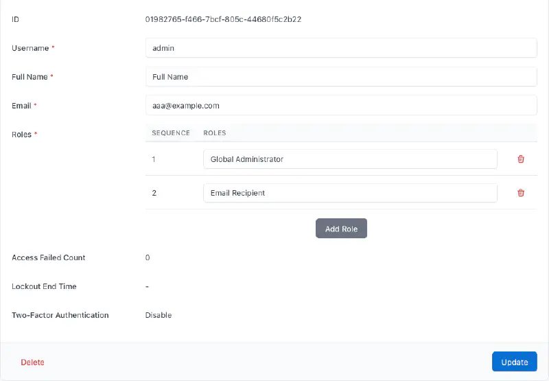 Screenshot of the user settings page
